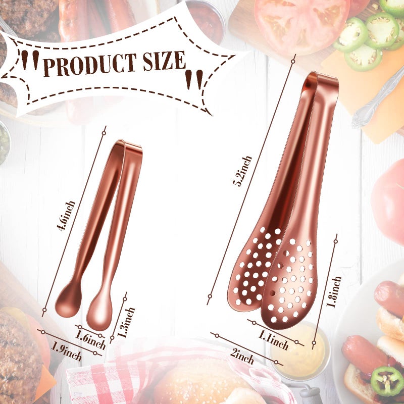 Vesici 12 Pieces Mini Serving Tongs Small Tongs Serving Utensils  Ice Tongs Mini Sugar Tongs  Small Tongs for Appetizers  5 Inch and 4 Inch(Rose Gold) - Image 2